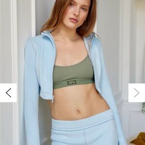Out From Under Urban Outfitters Cropped Full Zip Sweater Size M Euc Light Blue